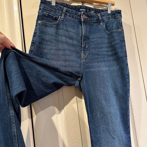Old Navy Higher High Rise Flare Dark Wash Creased High Waisted Jeans 14 - Picture 11 of 12